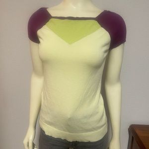 Cue Australia Knit Short puff sleeve Small Green and Purple